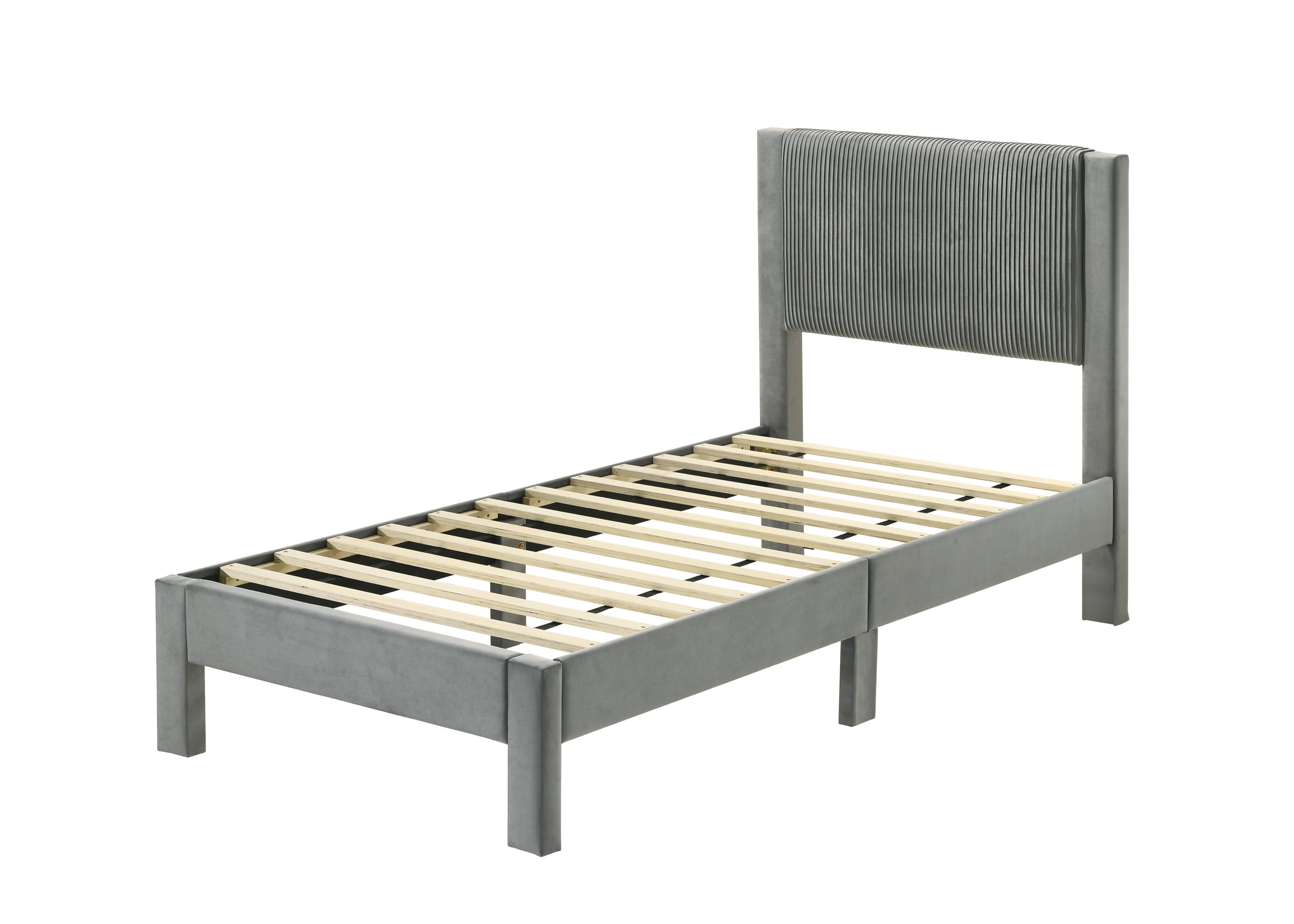 1pc Contemporary Plush Upholstered Headboard Ribbed Texture Low-profile Frame Unobtrusive Legs Youth Kids Twin Platform Bed Light Gray Bedroom Furniture