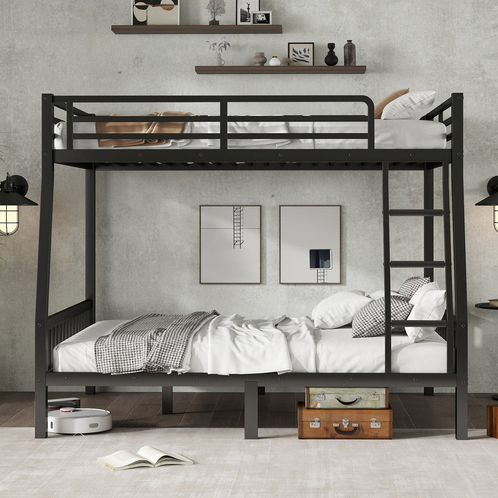 Full XL Over Queen Metal Bunk Bed with Ladder and Slats Support for Adults Teens, Black(Old SKU W2580S00002)