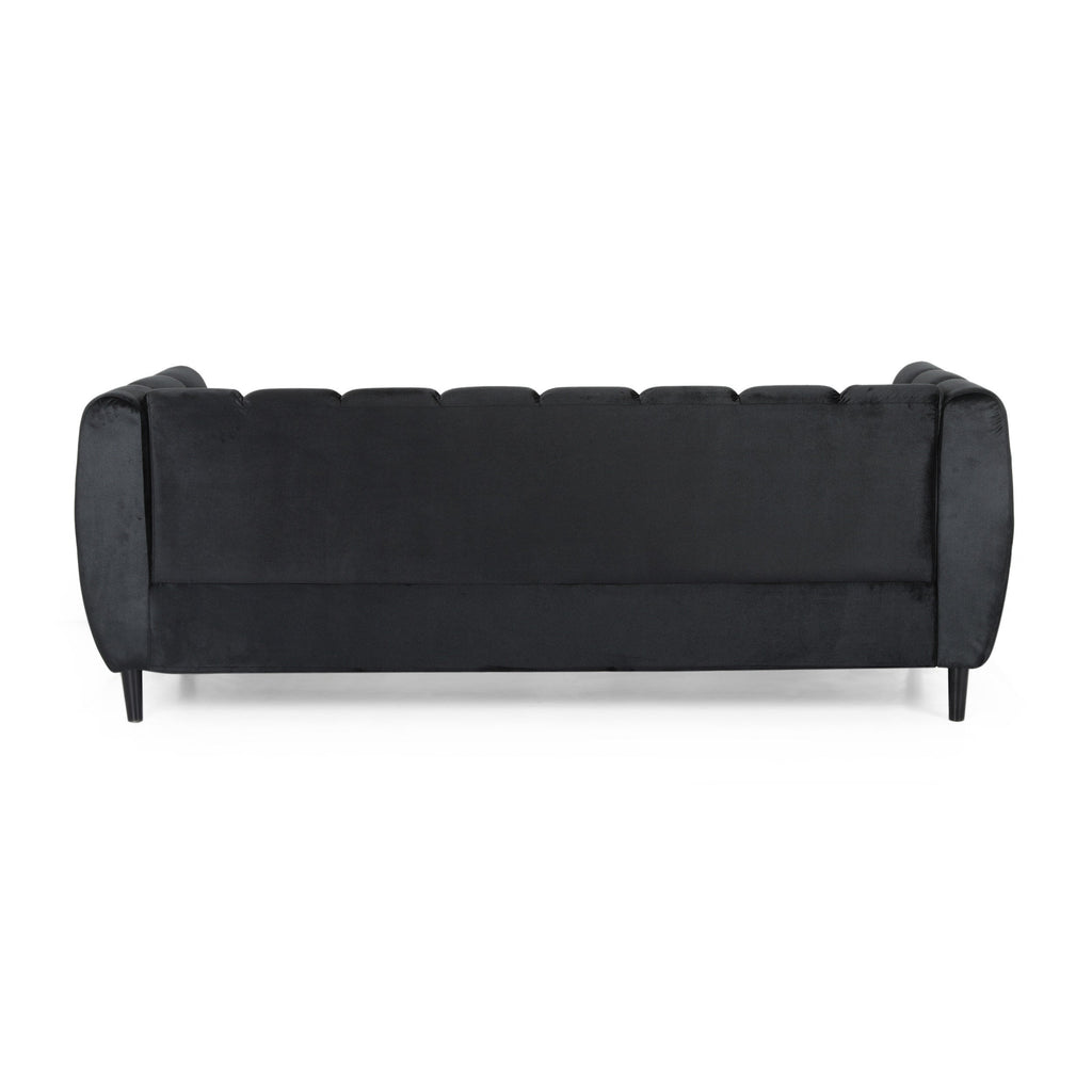 Miranda Modern Glam Velvet 3-Seater Sofa in Black with Birch Wood Legs