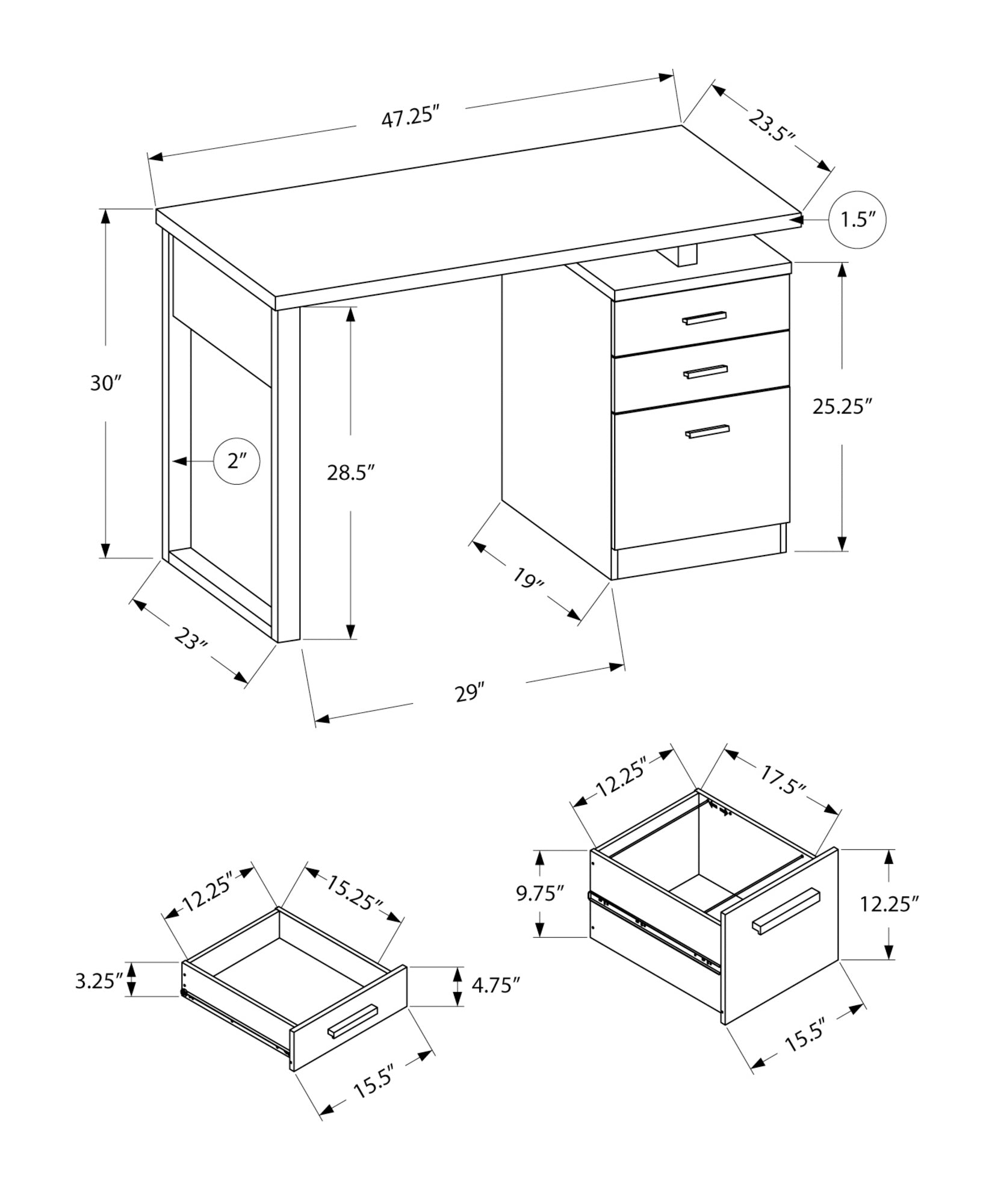 Computer Desk, Home Office, Laptop, Left, Right Set-up, Storage Drawers, 48'l, Work, Black Laminate, Contemporary, Modern
