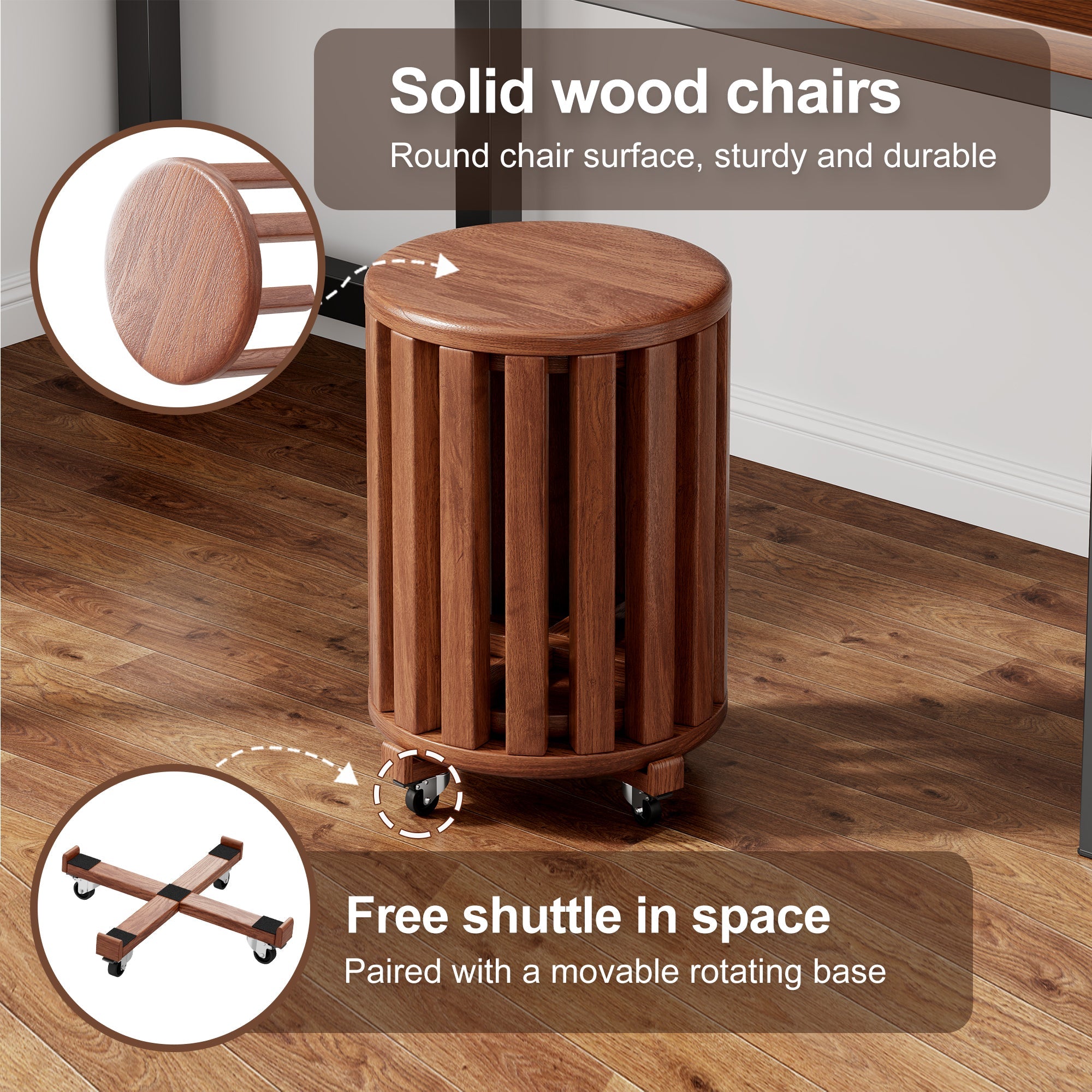 100% solid wood stackable stools set of 4, wooden stools, 18-inch stools, stacking stools, nesting tables, sturdy and durable, no installation required, top stackable round side table