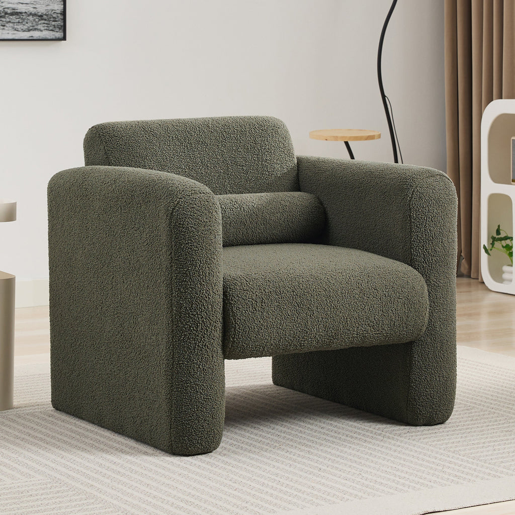 Modern Accent Chair Lambskin Sherpa Fabric Upholstered Comfy Reading Arm Chair Seaweed Green