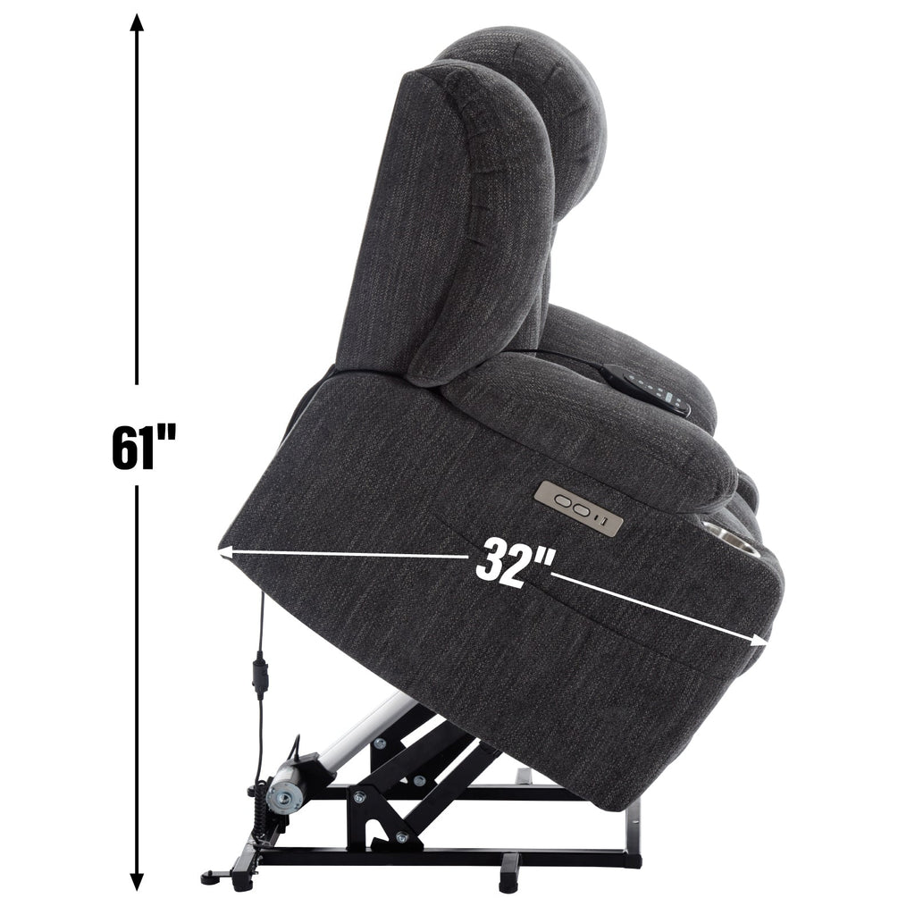 Up to 350 LBS Chenille Power Lift Recliner Chair, Heavy Duty Motion Mechanism with 8-Point Vibration Massage and Lumbar Heating, USB and Type-C Ports, Stainless Steel Cup Holders, Grey