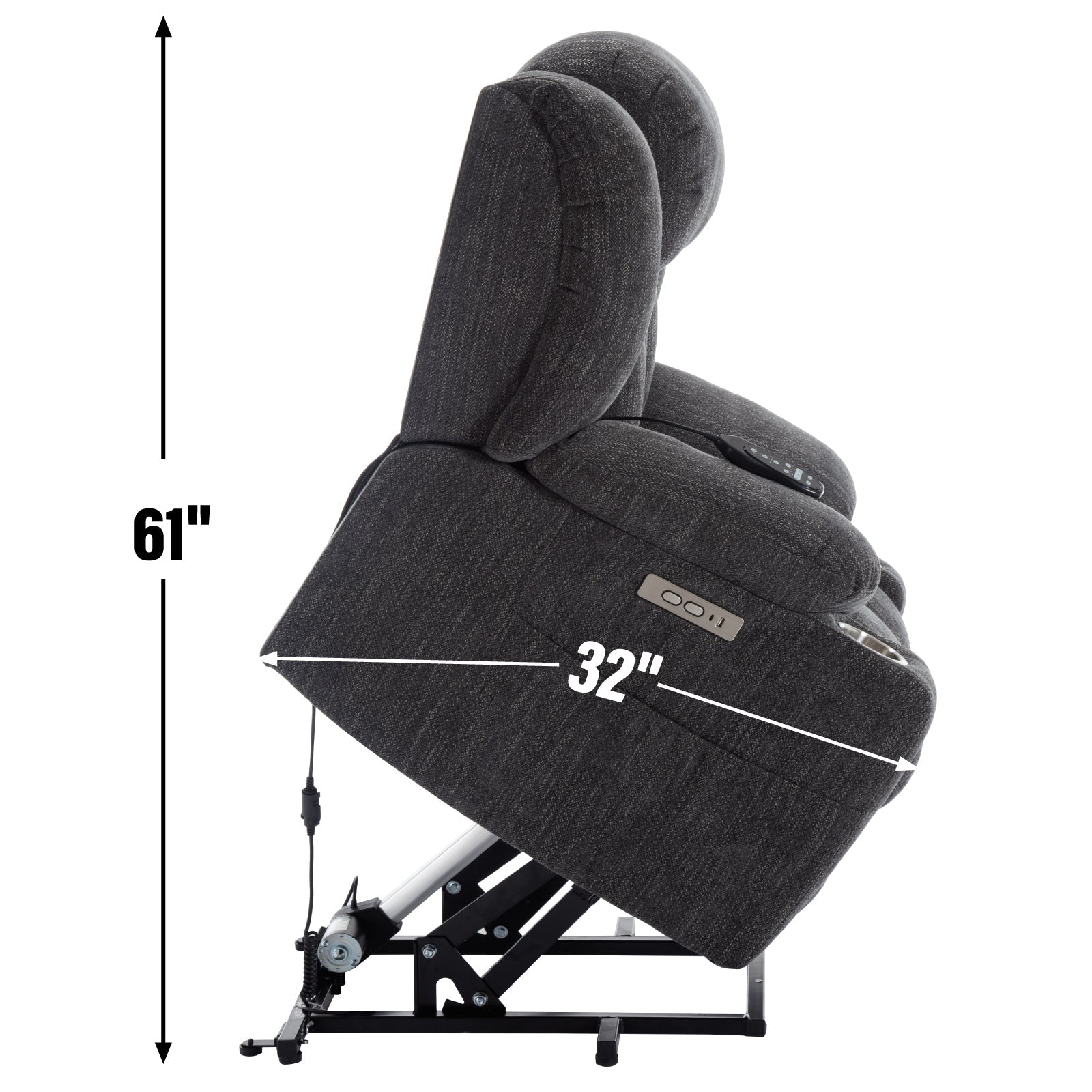 Up to 350 LBS Chenille Power Lift Recliner Chair, Heavy Duty Motion Mechanism with 8-Point Vibration Massage and Lumbar Heating, USB and Type-C Ports, Stainless Steel Cup Holders, Grey
