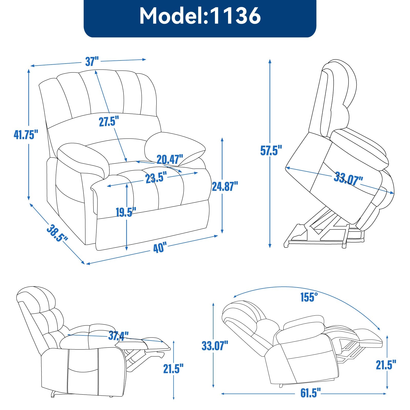 23' Seat Width and High Back Large Size Beige Chenille Power Lift Recliner Chair with 8-Point Vibration Massage and Lumbar Heating