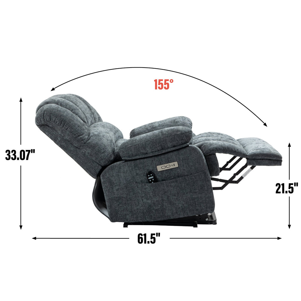 23' Seat Width and High Back Large Size Blue Grey Chenille Power Lift Recliner Chair with 8-Point Vibration Massage and Lumbar Heating