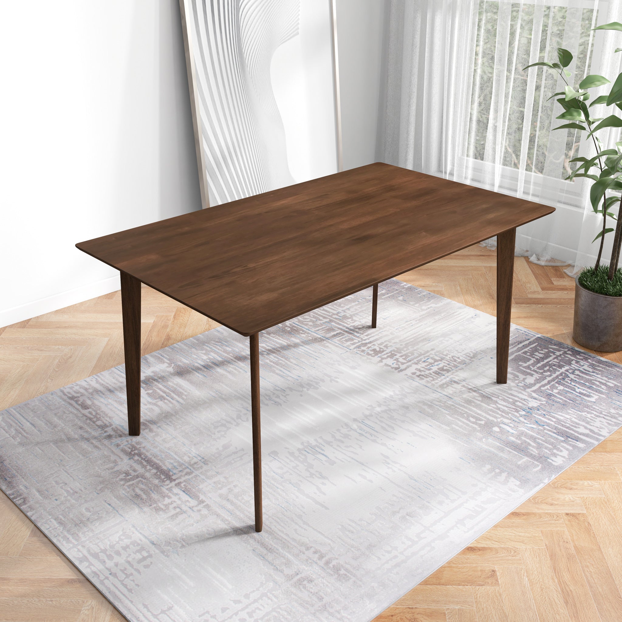 Carlos Mid-Century Modern Solid Wood Dining Table with Beveled Edges in Brown