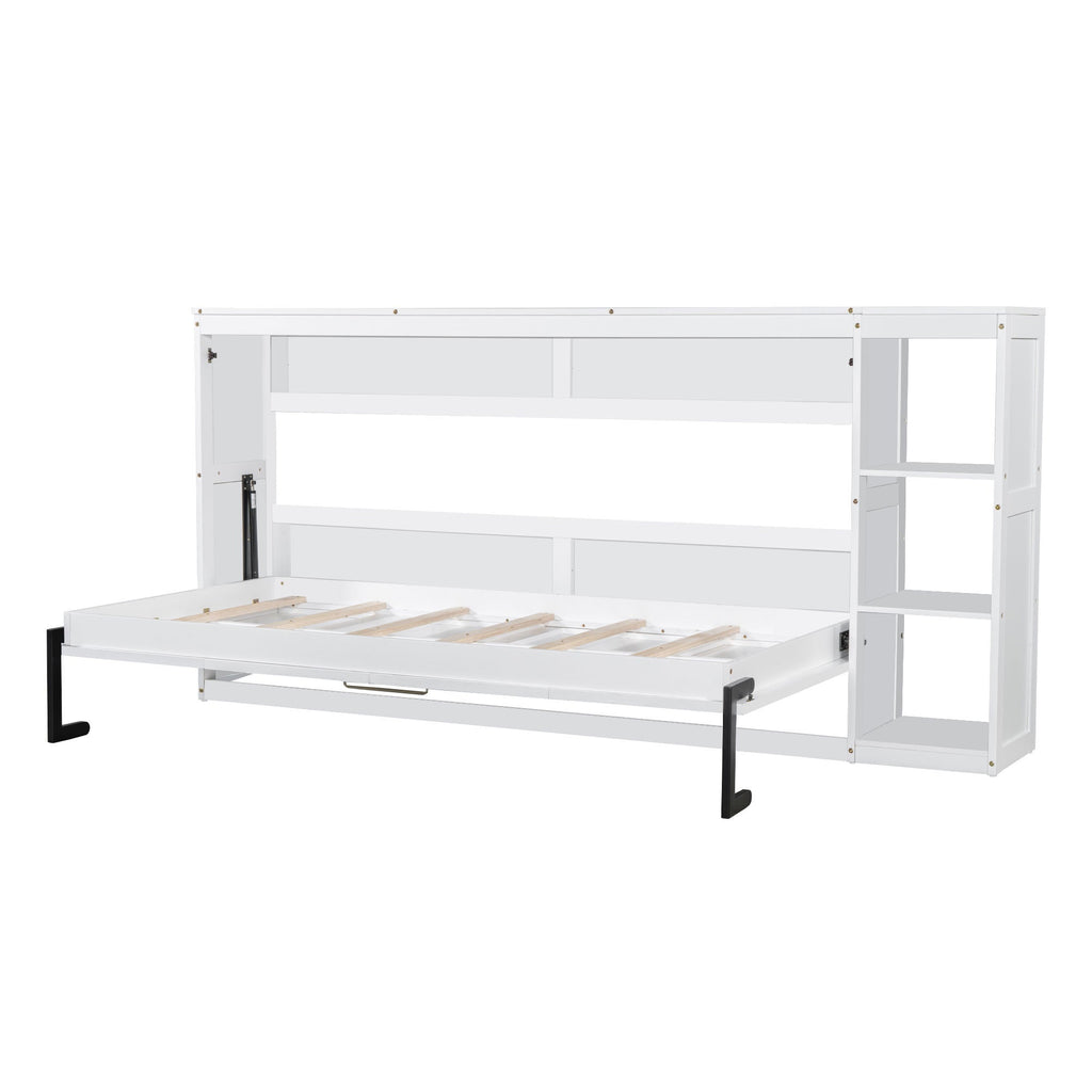 Twin Size Murphy Bed with Bookshelf, White