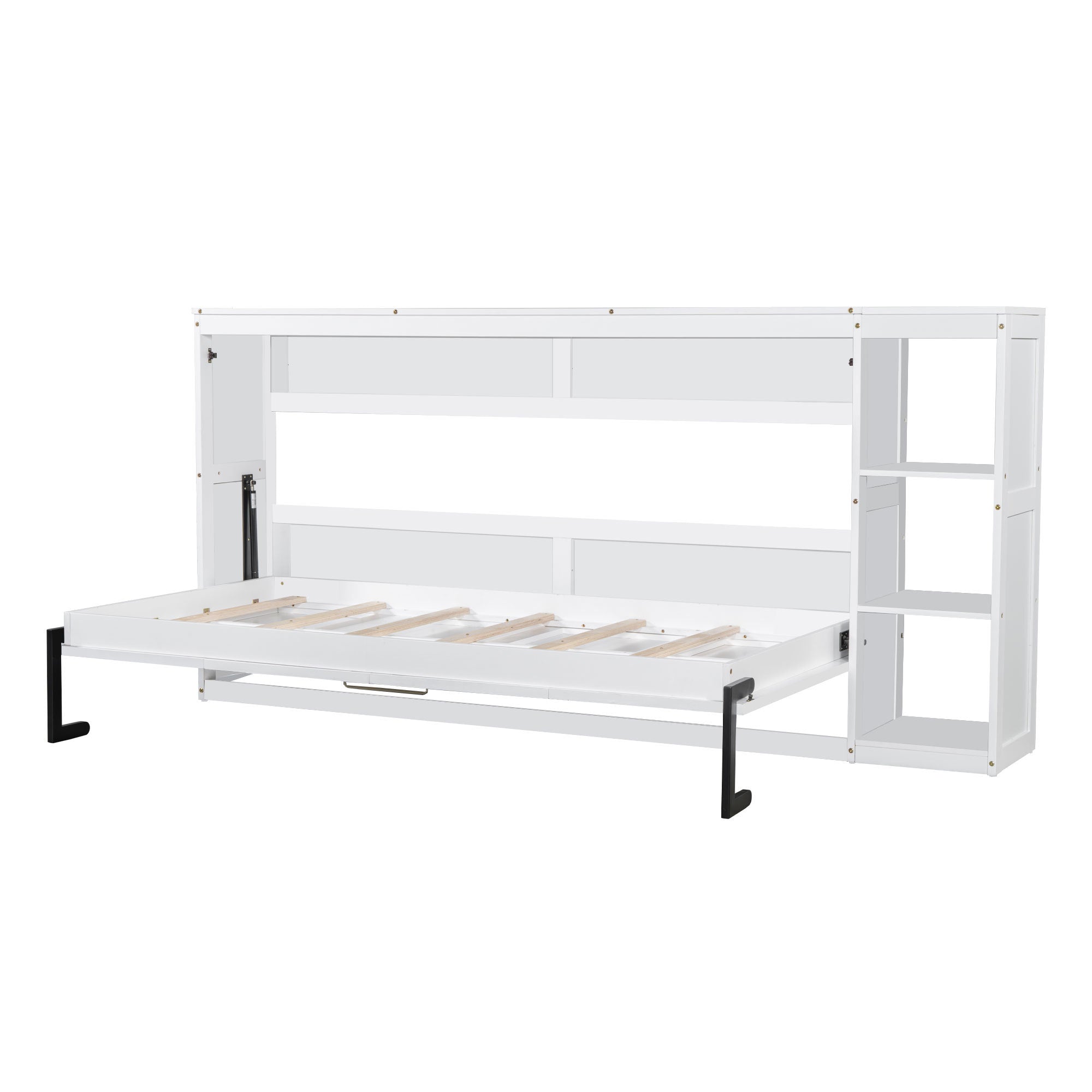 Twin Size Murphy Bed with Bookshelf, White
