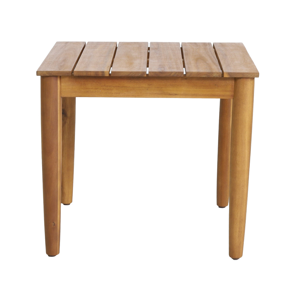 Outdoor Square Side Table with Slatted Top and Wood Frame, Teak