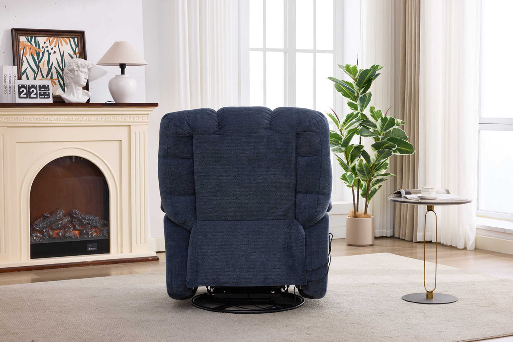 Heat Massage Manual Recliner Chair with Rocker and Swivel in Fabric for Living Room, Blue