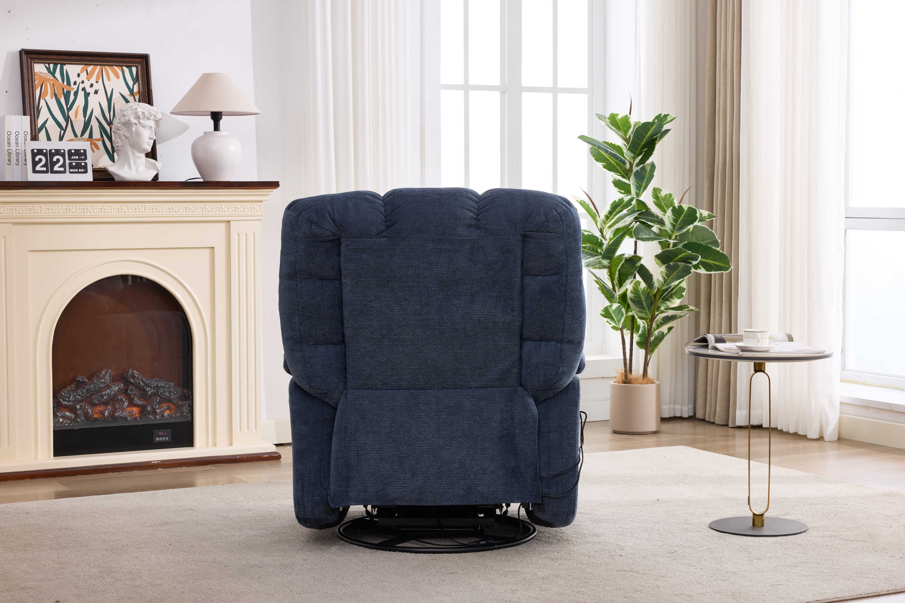 Heat Massage Manual Recliner Chair with Rocker and Swivel in Fabric for Living Room, Blue