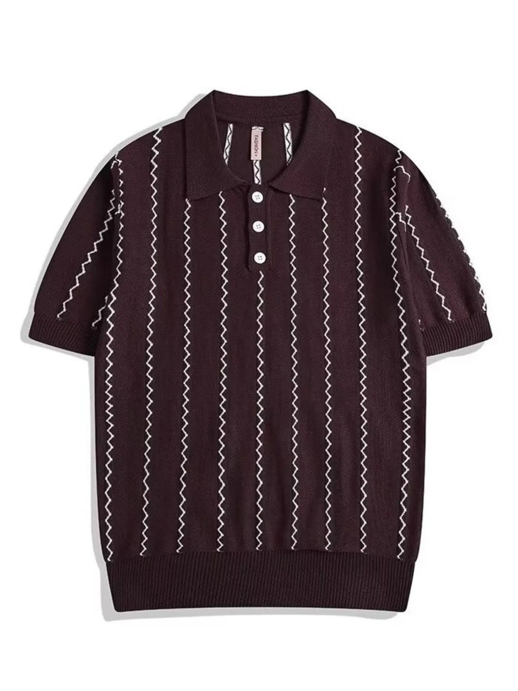 Zigzag Striped Knit Polo Plus Size
