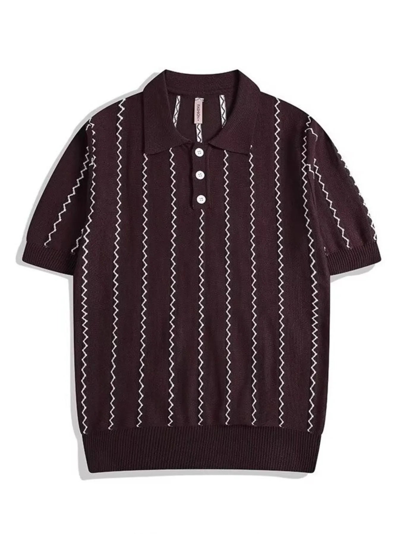 Zigzag Striped Knit Polo Plus Size