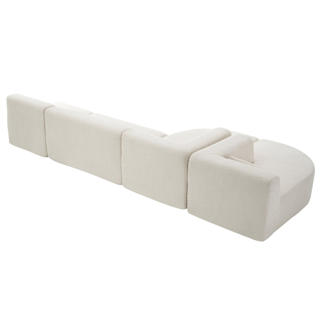 144' Upholstered Sofa Free-combined Sofa Couch with Two Chaise Lounge and Five Back Pillows for Living Room(Old SKU: N719S001600A), Beige