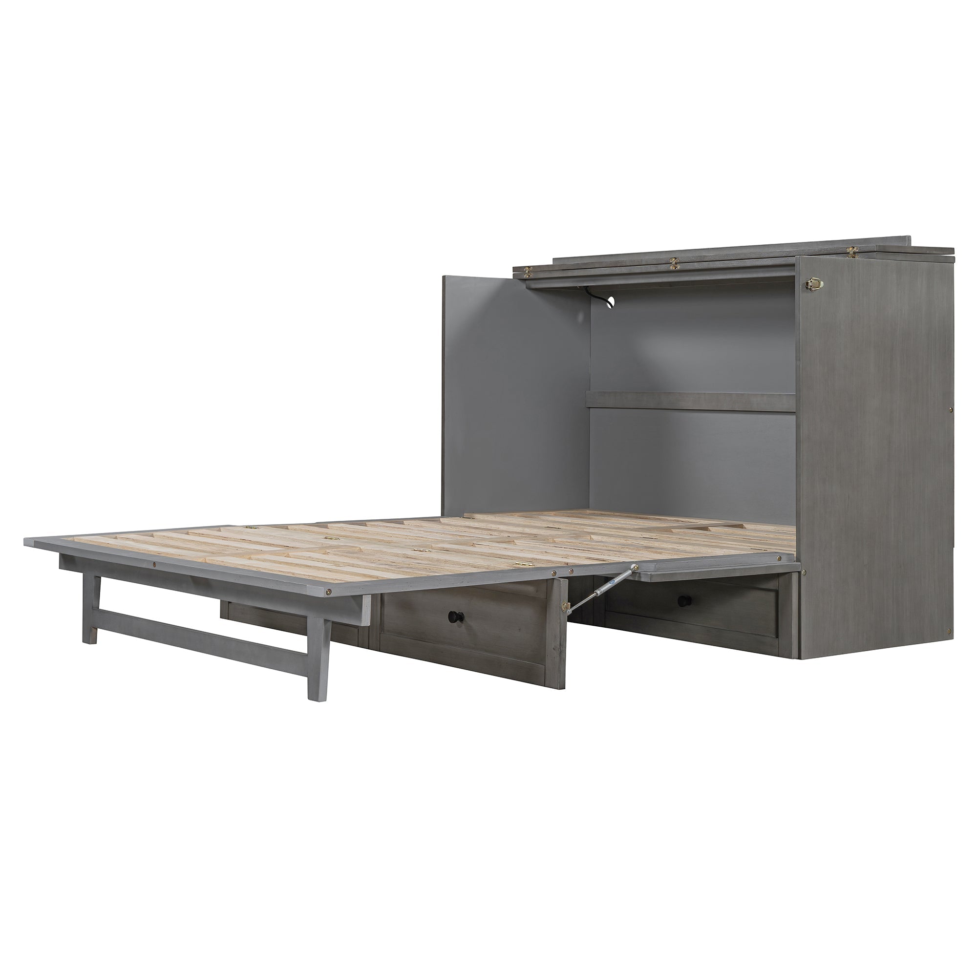 Queen Size Murphy Bed with Large Drawers & USB Ports,Brushed Gray