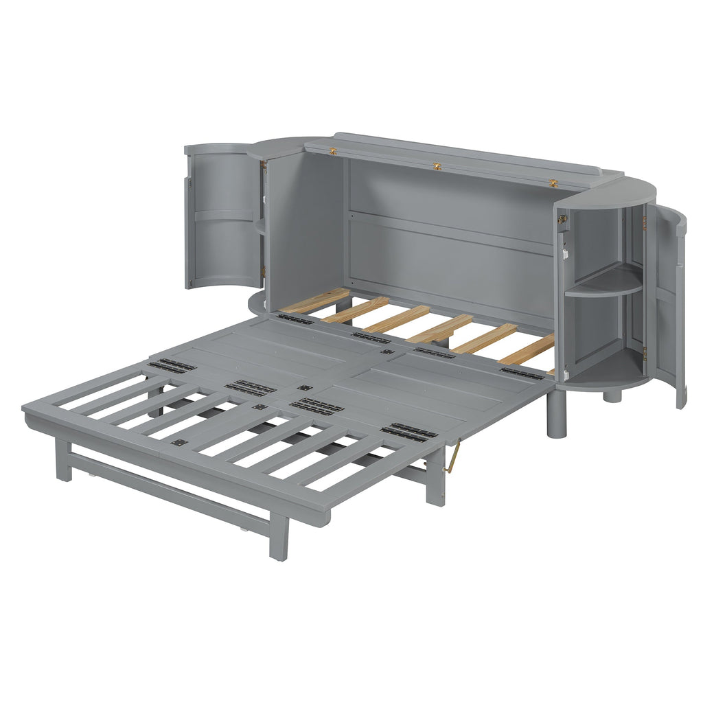 Queen Murphy Bed with Hidden Storage & Modern Woven Design,Gray