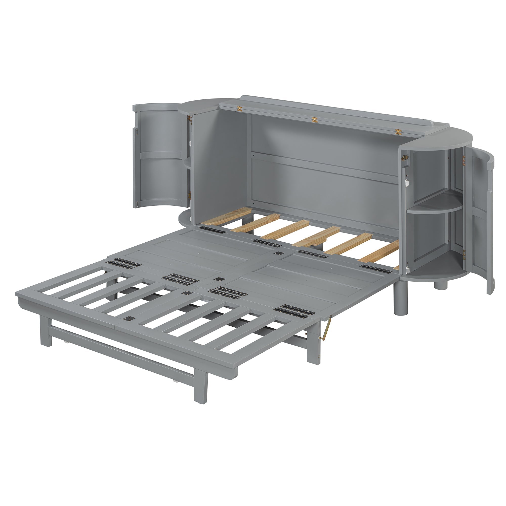 Queen Murphy Bed with Hidden Storage & Modern Woven Design,Gray