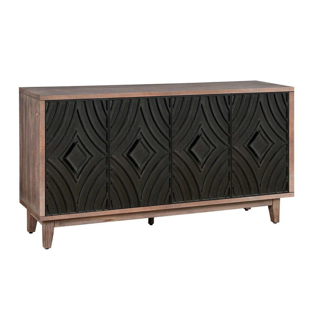 Mid Century Sideboard Buffet Cabinet with Solid Wood Legs 60" Kitchen Storage Cabinet Credenza with 4 Convex pattern diamond Doors and 2 Shelves Accent Console Table for Living Room Entrance Hall etc