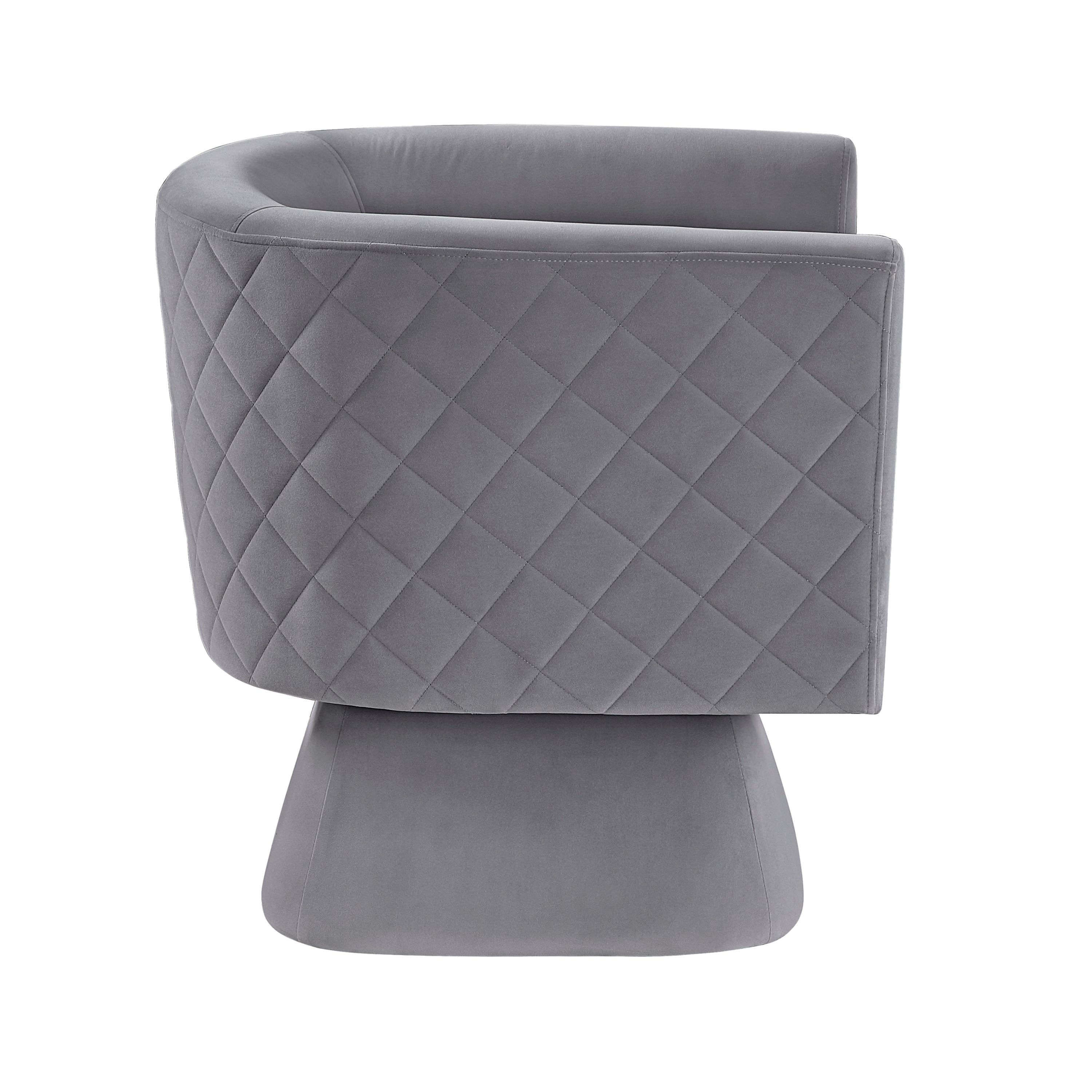 1pc Swivel Chair Gray Velvet Fabric Upholstery Solid wood Diamond Pattern Stitched Back Comfort Chair Living Room Furniture