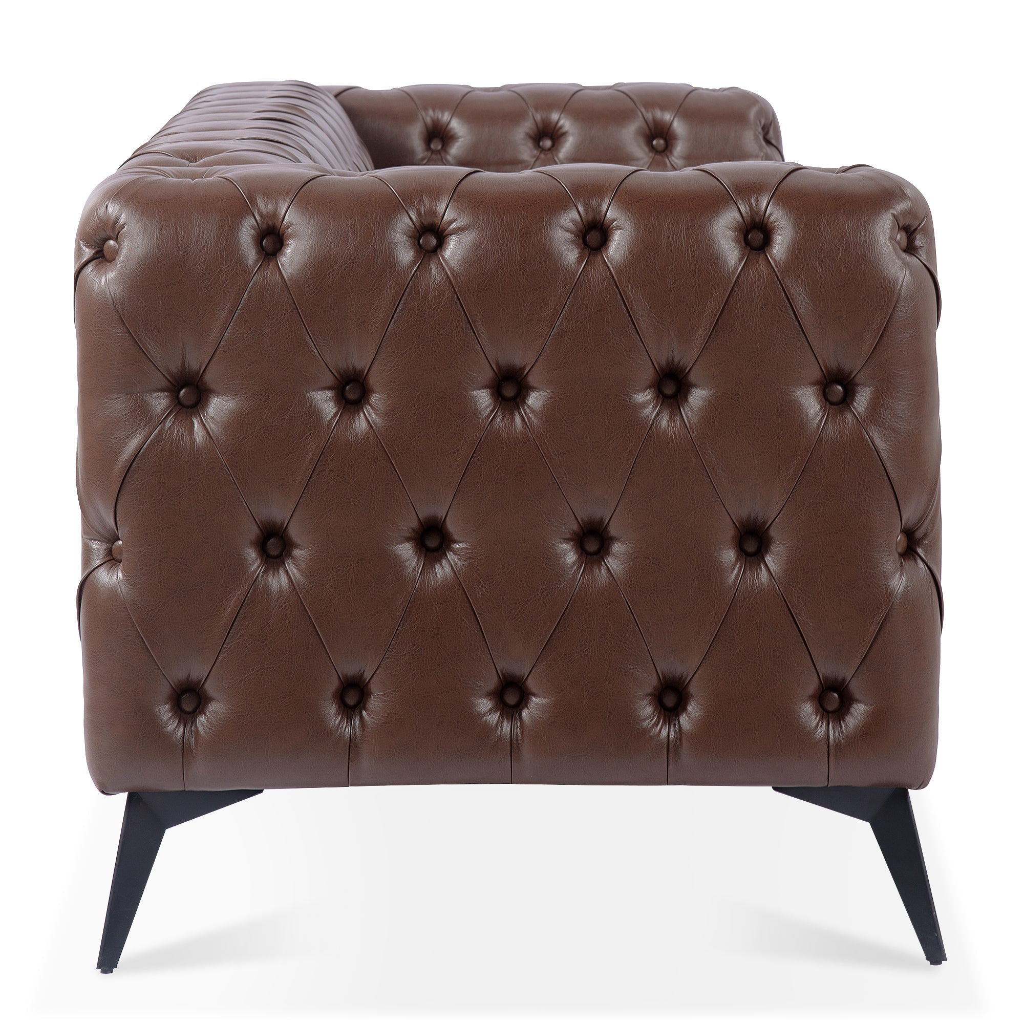 Traditional Square Arm 3-Seater Sofa with Removable Cushion, Dark Brown PU, 84.06 Inch