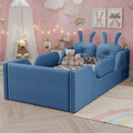 Twin Size Upholstered Platform Bed with Rabbit Cushion, Kids Floor Upholstered Bed with Removable Side Rails, Blue(Expect Arrival Date 2025/1/15)
