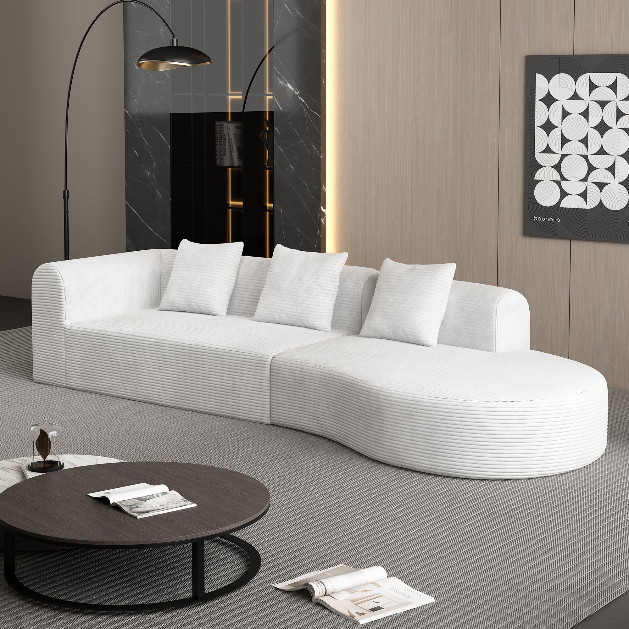 123*37 inch extra large deep modular sofa, cloud sofa 4-person sofa, can sit or lie down, living room corduroy modular sofa, no assembly required, white