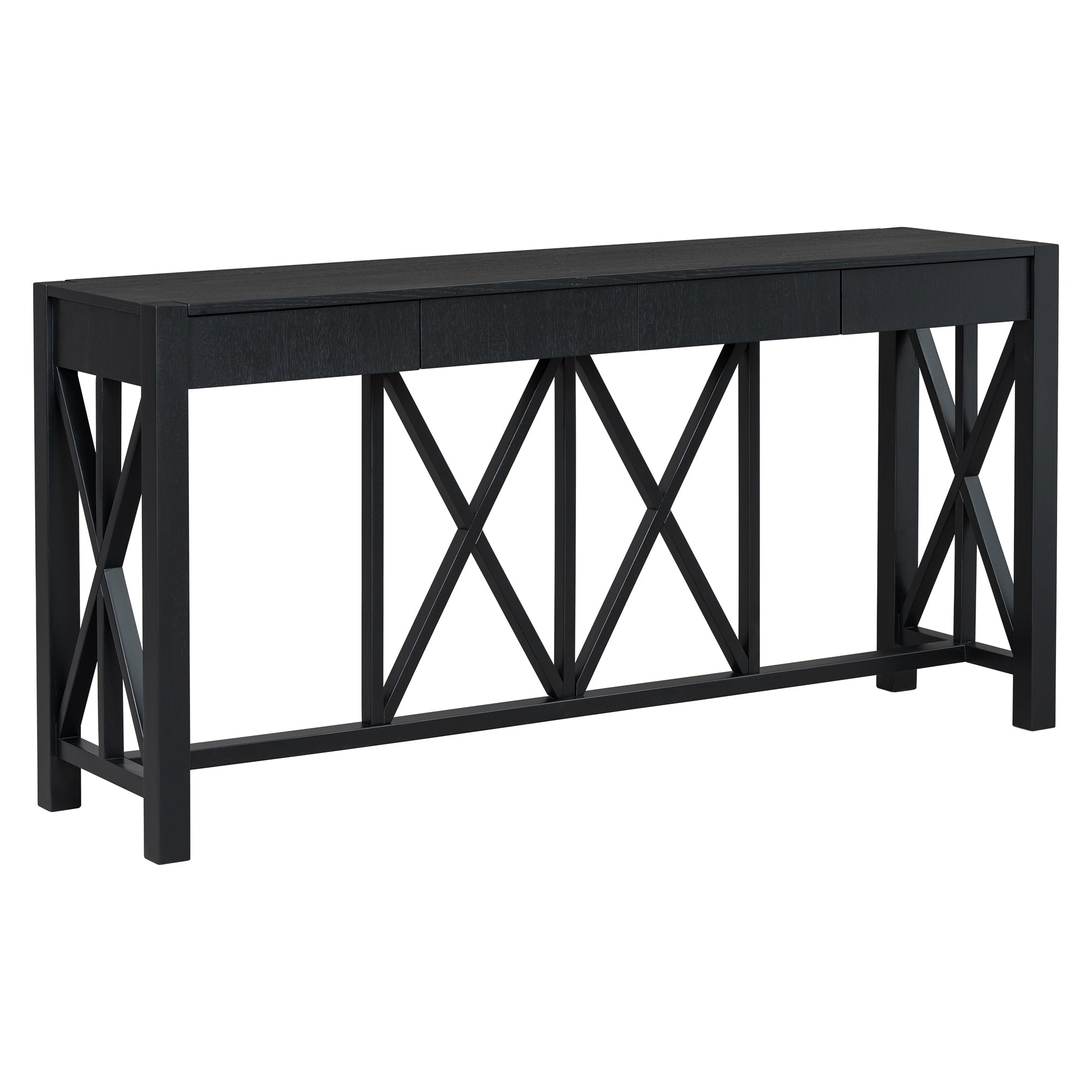 U_Style 60''Acacia Veneer Console Table with 4 Spacious Drawers, Modern Crisscross Design Entryway Table with Open Bottom Storage,Farmhouse Sofa Table for Living Room,Kitchen,Dining Room,Hallway
