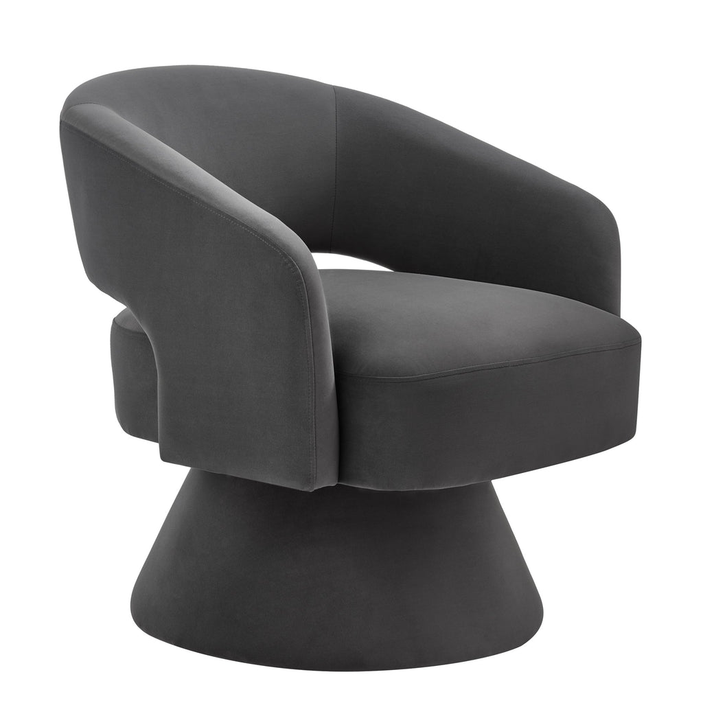 Modern Swivel Barrel Chair, Upholstered Velvet Round Accent Chairs,360 Degree Comfy Swivel Chair with Open Backrest, Single Chair Armchair for Living Room Bedroom, Homerest, Dark Gray