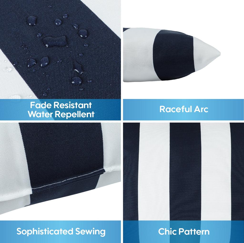 2 Pack Outdoor Throw Pillows, Waterproof & Fade-Resistant Patio Cushions for Garden, Porch, Poolside Furniture - Soft & Comfortable Decorative Pillow Covers (18x18 Inch, Blue white strpie)