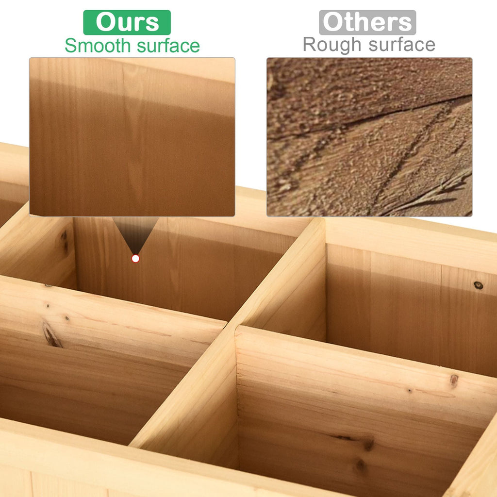 Outsunny 43x18x30in Raised Garden Bed with 8 Pockets and Shelf, Wooden Elevated Planter Box with Legs to Grow Herbs, Vegetables, and Flowers, Natural