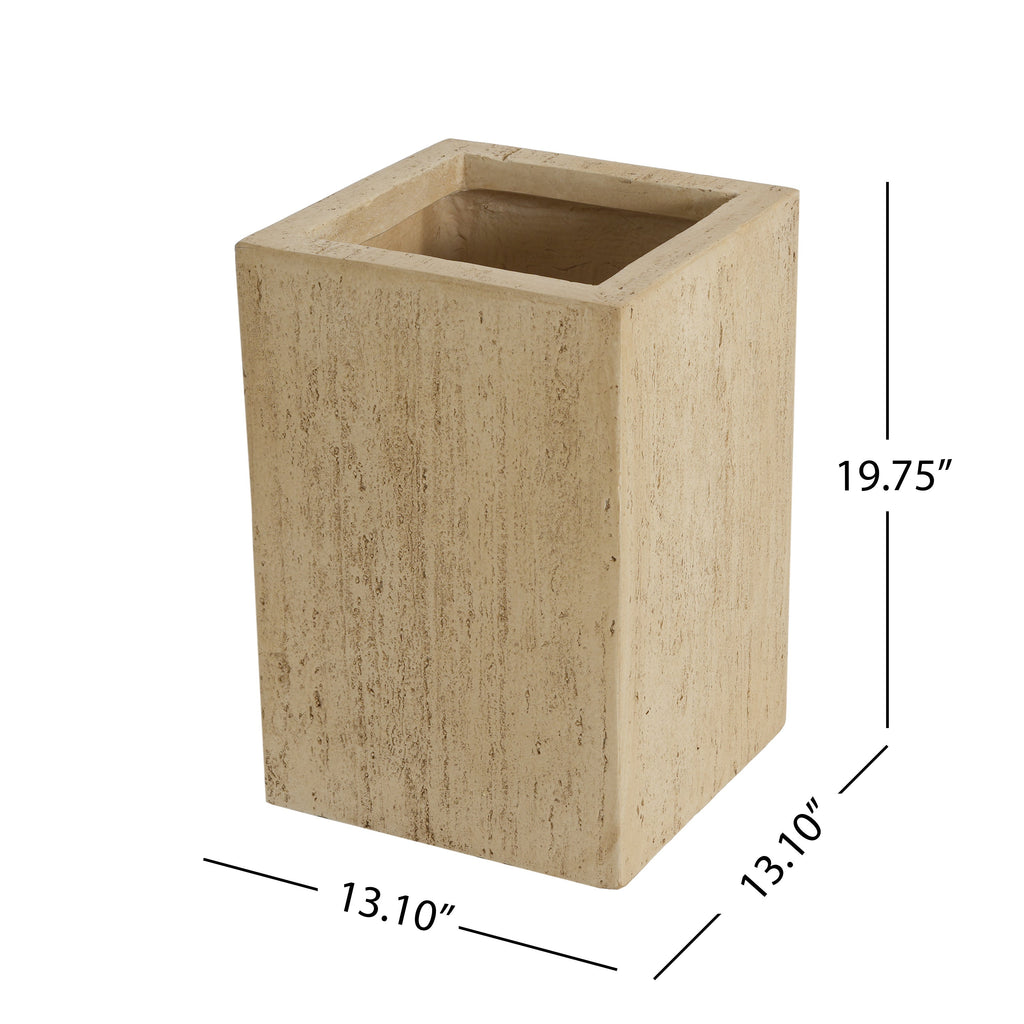 Handmade Travertine Planter Box, Antique Brown, Magnesium Oxide, 19.75'H