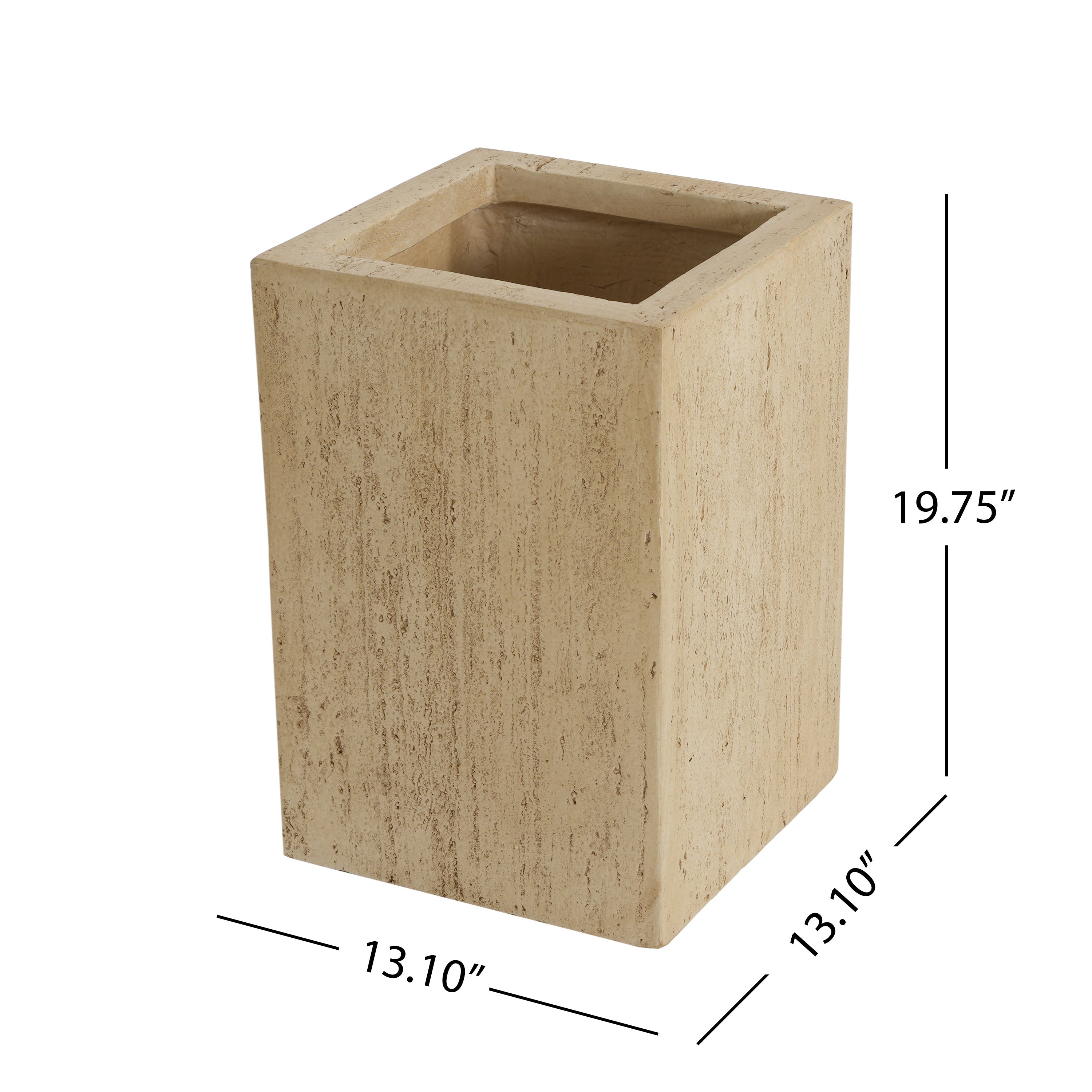 Handmade Travertine Planter Box, Antique Brown, Magnesium Oxide, 19.75'H