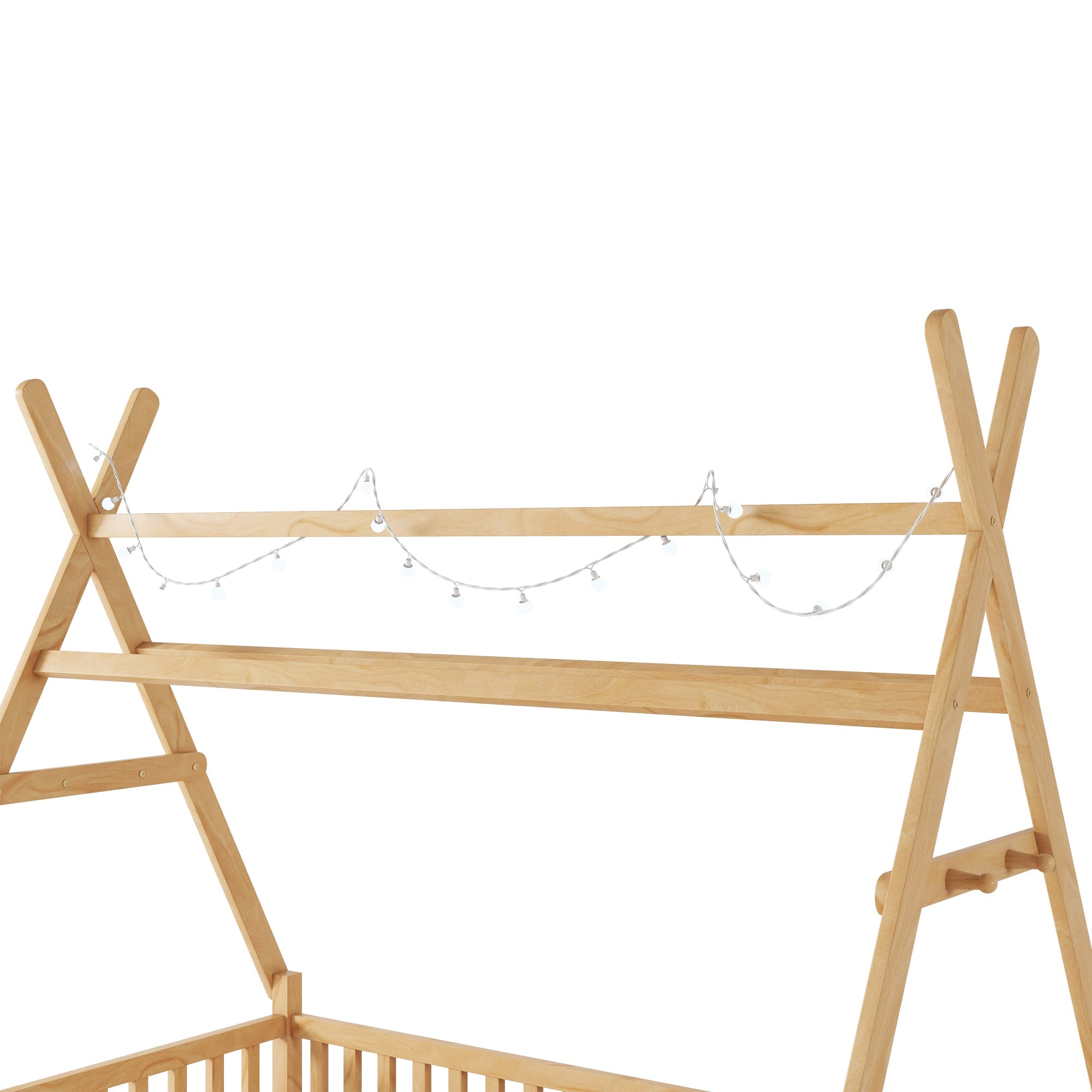 Twin House Bed with Light, Low Floor House Bed with Fence and Roof for Kids Boys Girls,Natural(Expect arrive date 2025/7/20)