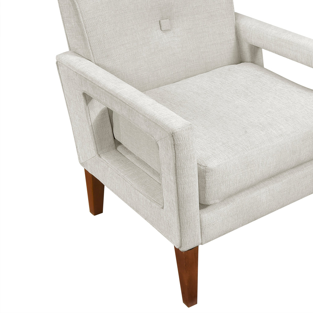 Modern Living Room Chair Beige Chenille Upholstery Pocket Coils Solid Wood Legs Furniture 1pc Armchair