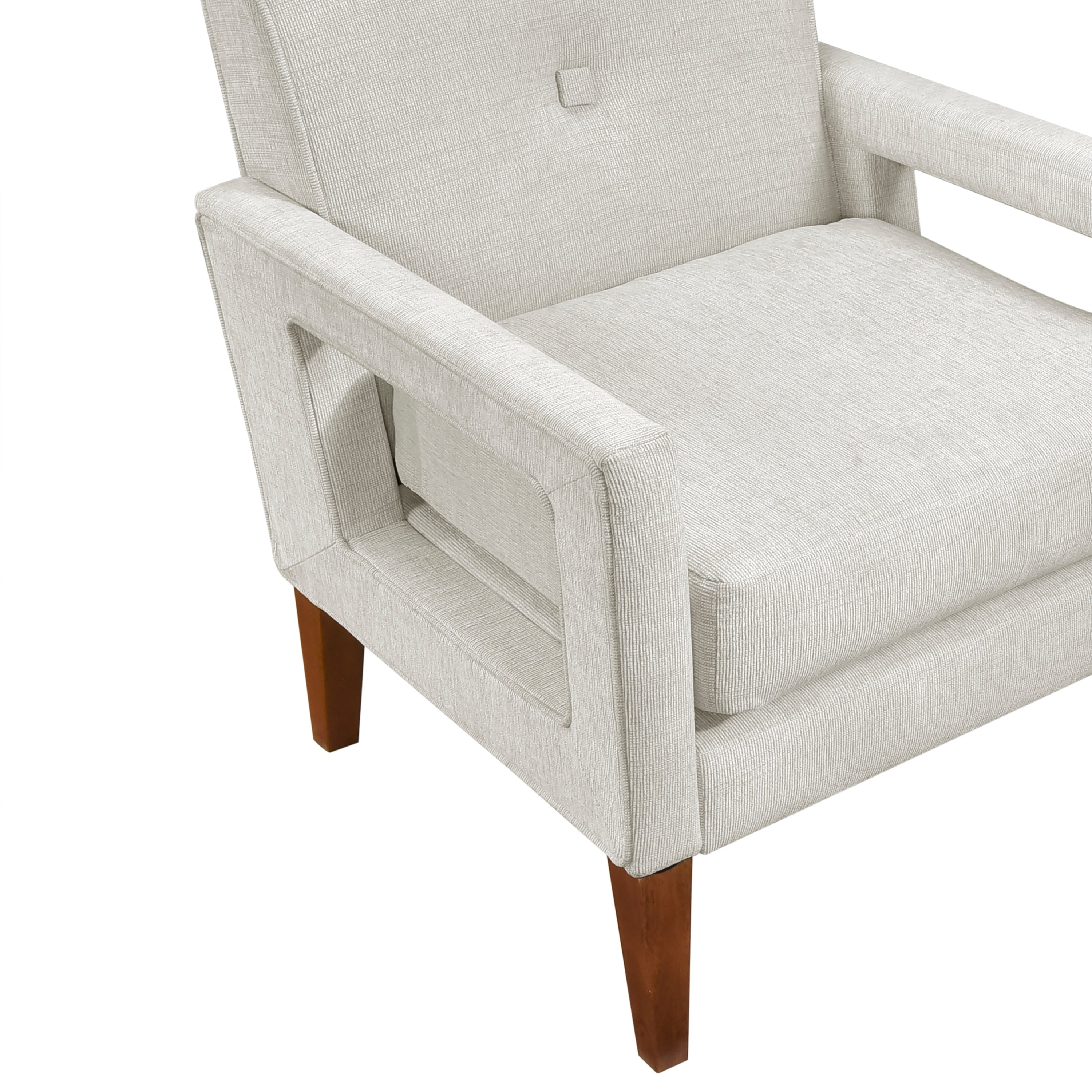 Modern Living Room Chair Beige Chenille Upholstery Pocket Coils Solid Wood Legs Furniture 1pc Armchair
