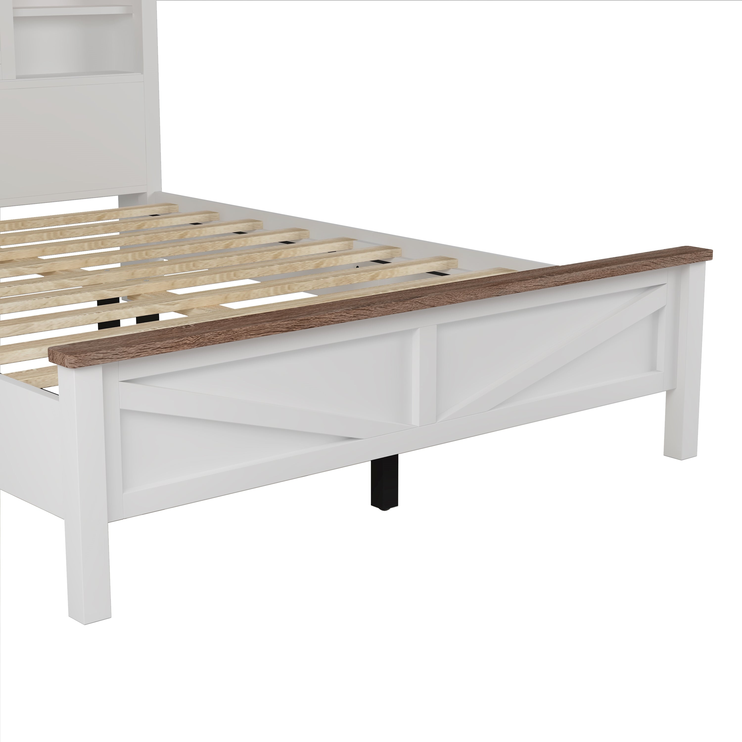 3-Pieces Bedroom Sets Queen Size  Farmhouse Platform Bed with Double Sliding Door Storage Headboard, Storage Nightstand and Dresser, White+Brown(Old SKU HL000092AAK)