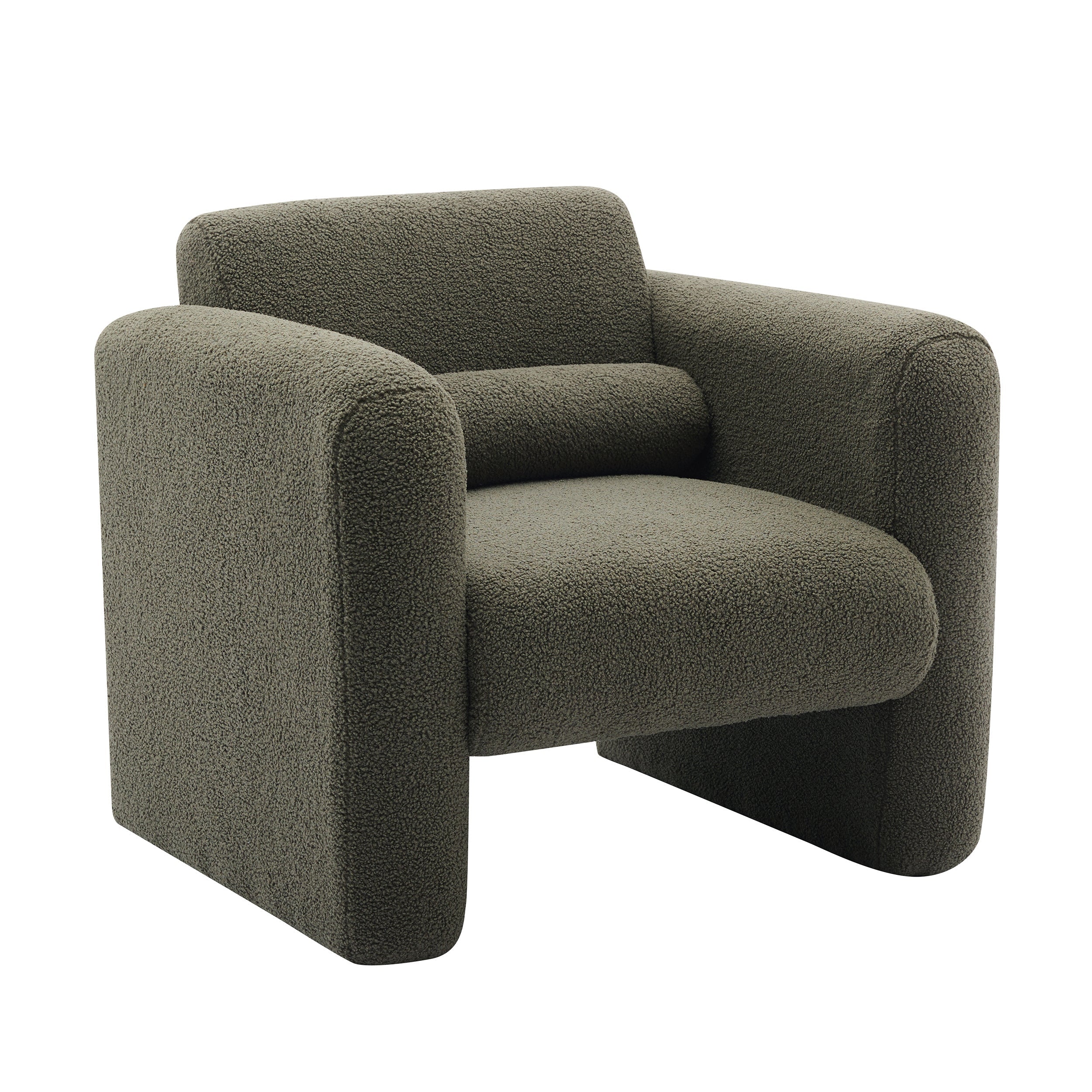 Modern Accent Chair Lambskin Sherpa Fabric Upholstered Comfy Reading Arm Chair Seaweed Green