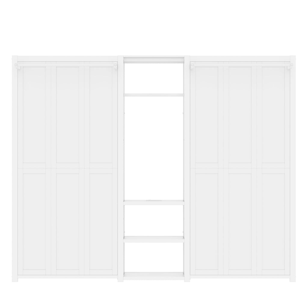 Twin and Twin Murphy Bed, Metal Foldable Murphy Bed with Wardrobe, Shelves and Power Outlets, 2 in 1 Design, Space-saving, White