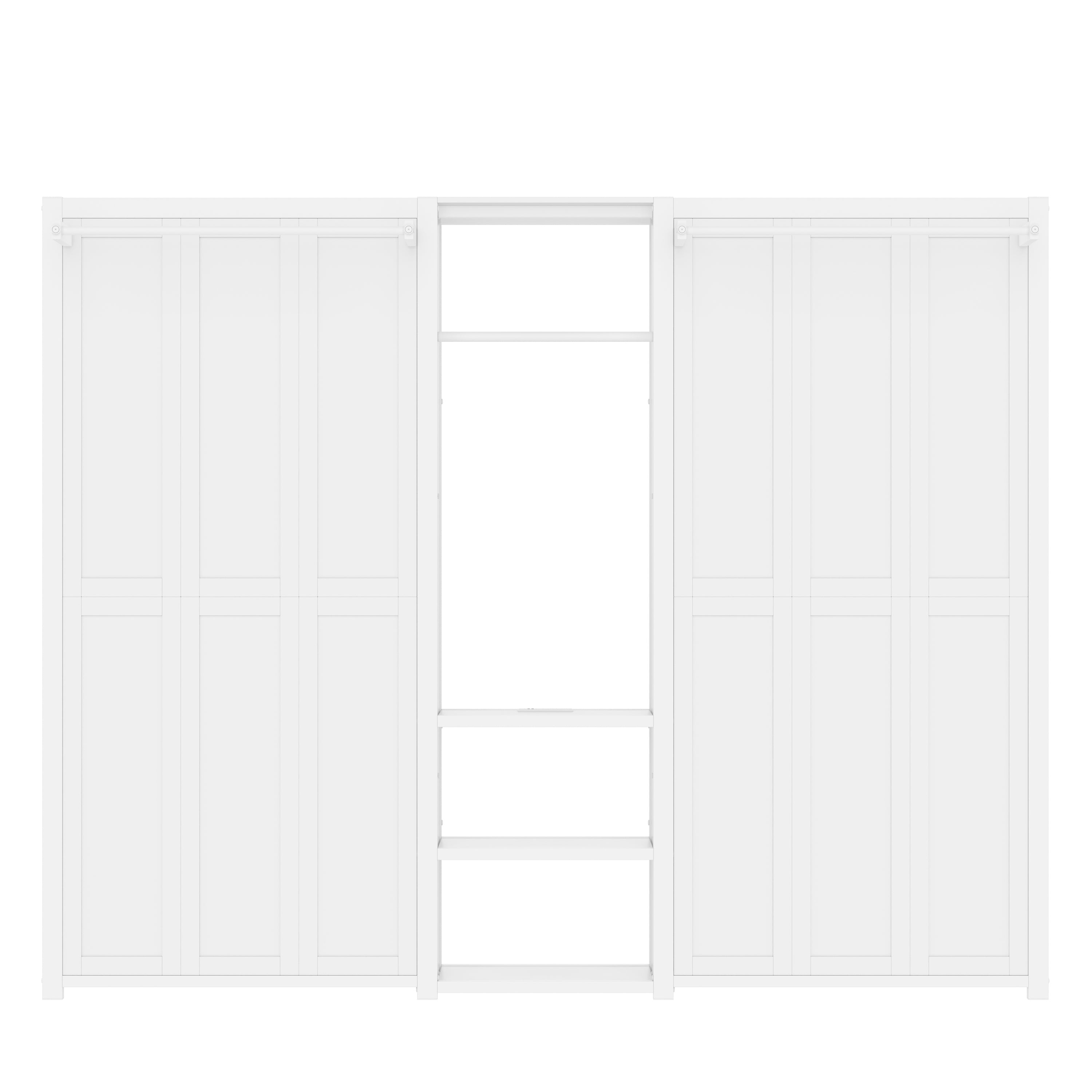 Twin and Twin Murphy Bed, Metal Foldable Murphy Bed with Wardrobe, Shelves and Power Outlets, 2 in 1 Design, Space-saving, White