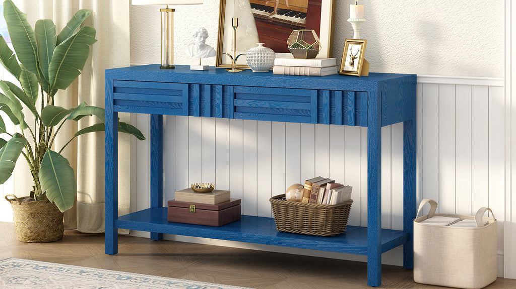 U_STYLE Modern Ash Veneer Console Table, Classic Striped Design, with 2 Drawers & Open Shelf, Perfect for Living Room, Hallway, Entryway, Study Room