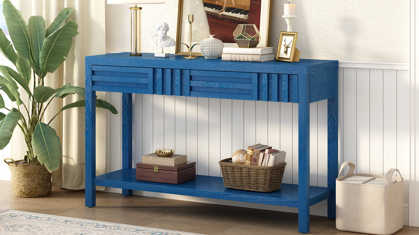 U_STYLE Modern Ash Veneer Console Table, Classic Striped Design, with 2 Drawers & Open Shelf, Perfect for Living Room, Hallway, Entryway, Study Room