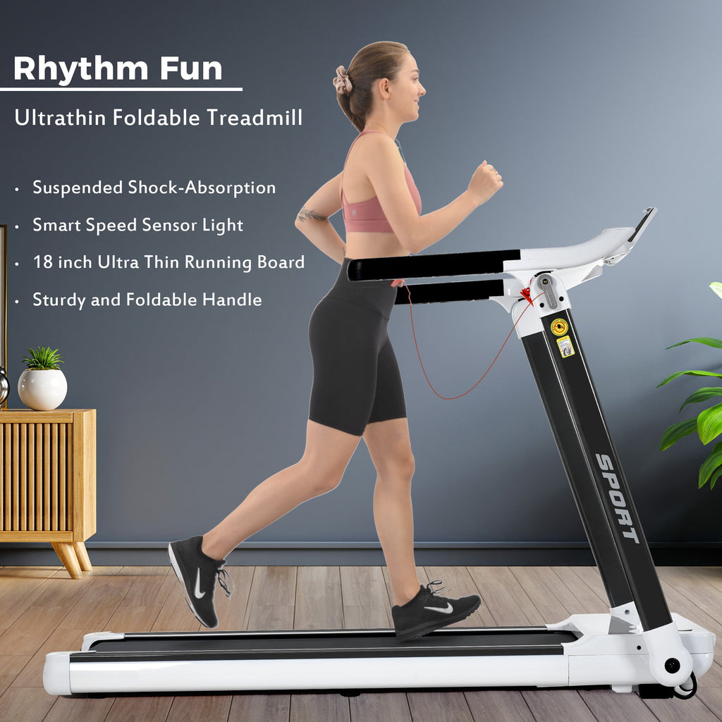 FITIME Portable Compact Treadmill with Electric Motorized 3.5HP, Bluetooth Speaker, White Metal, Medium Size