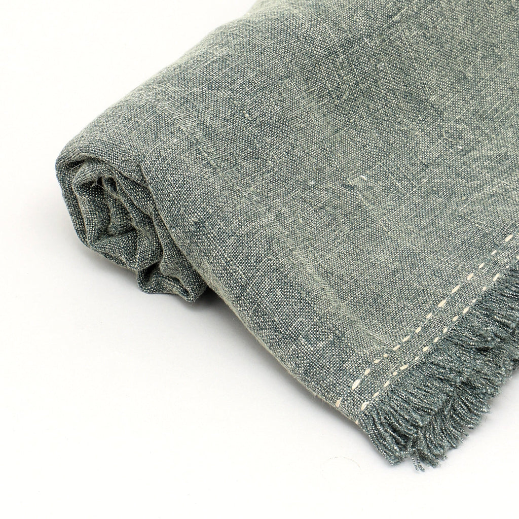 Stonewashed Linen Woven Throw Blanket with Fringe – 52X68'