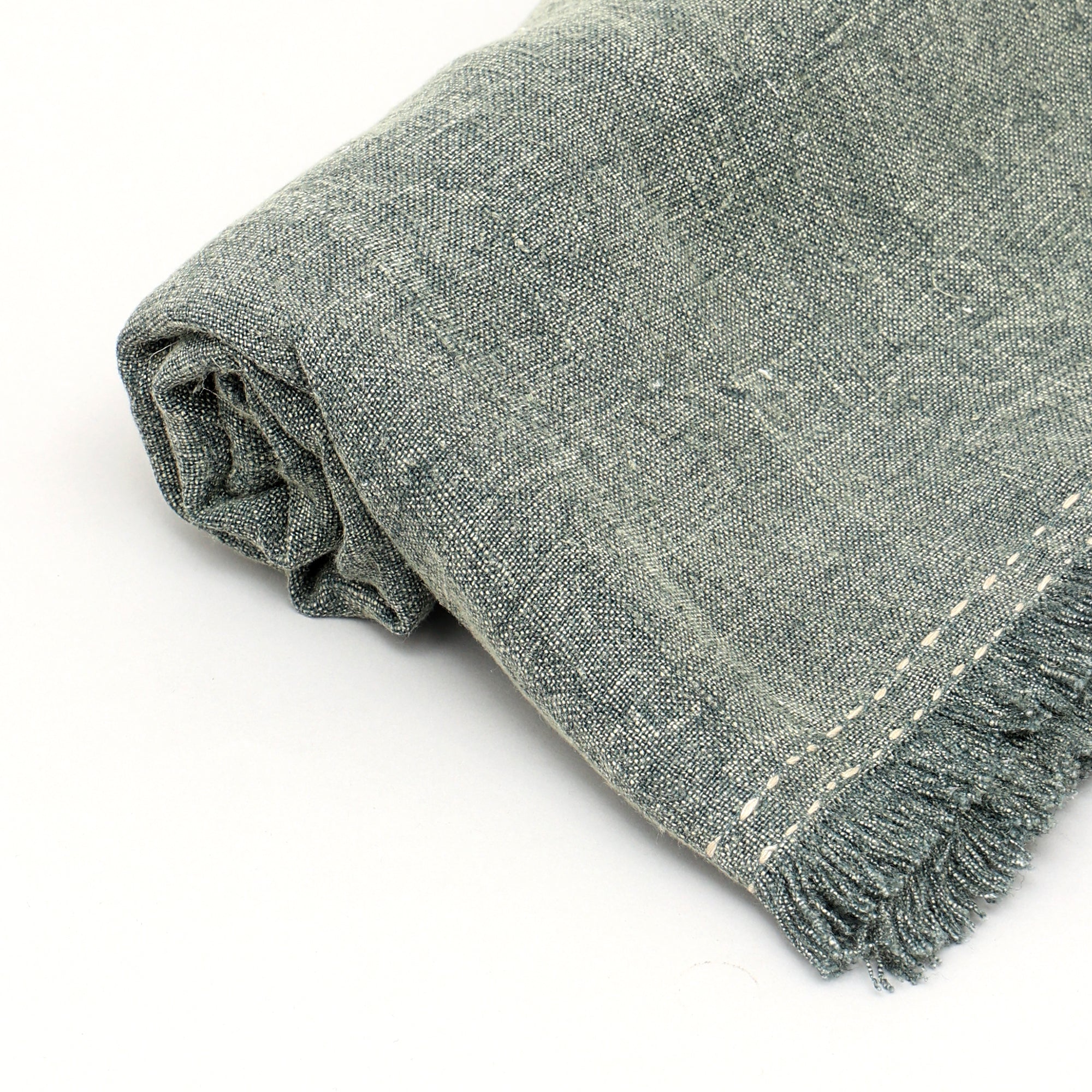 Stonewashed Linen Woven Throw Blanket with Fringe – 52X68'