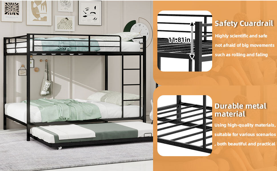 Durable Square Tube Iron Bunk Bed Featuring Safety Rails, Modern Minimalist Look, Ideal for Kids Room, Guest Room or Shared Space, Easy Assembly & Long - Lasting Performance,Full size: 137cm × 190cm