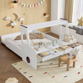 Full Size Floor Bed with Interesting Car-shape Design, Kids Car Floor Bed with Storage Drawers, Window, and Desk, Childlike Design, White