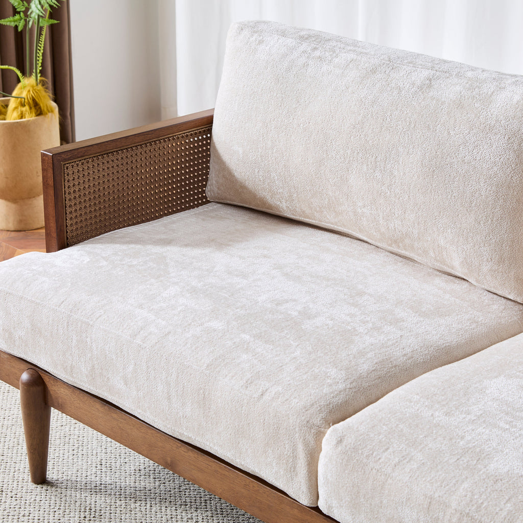 EMIR 72' Square Arm 3-Seater Sofa with Cane Rattan and Wooden Frame,Walnut,,Living Rooms,Bedrooms,Apartment Office