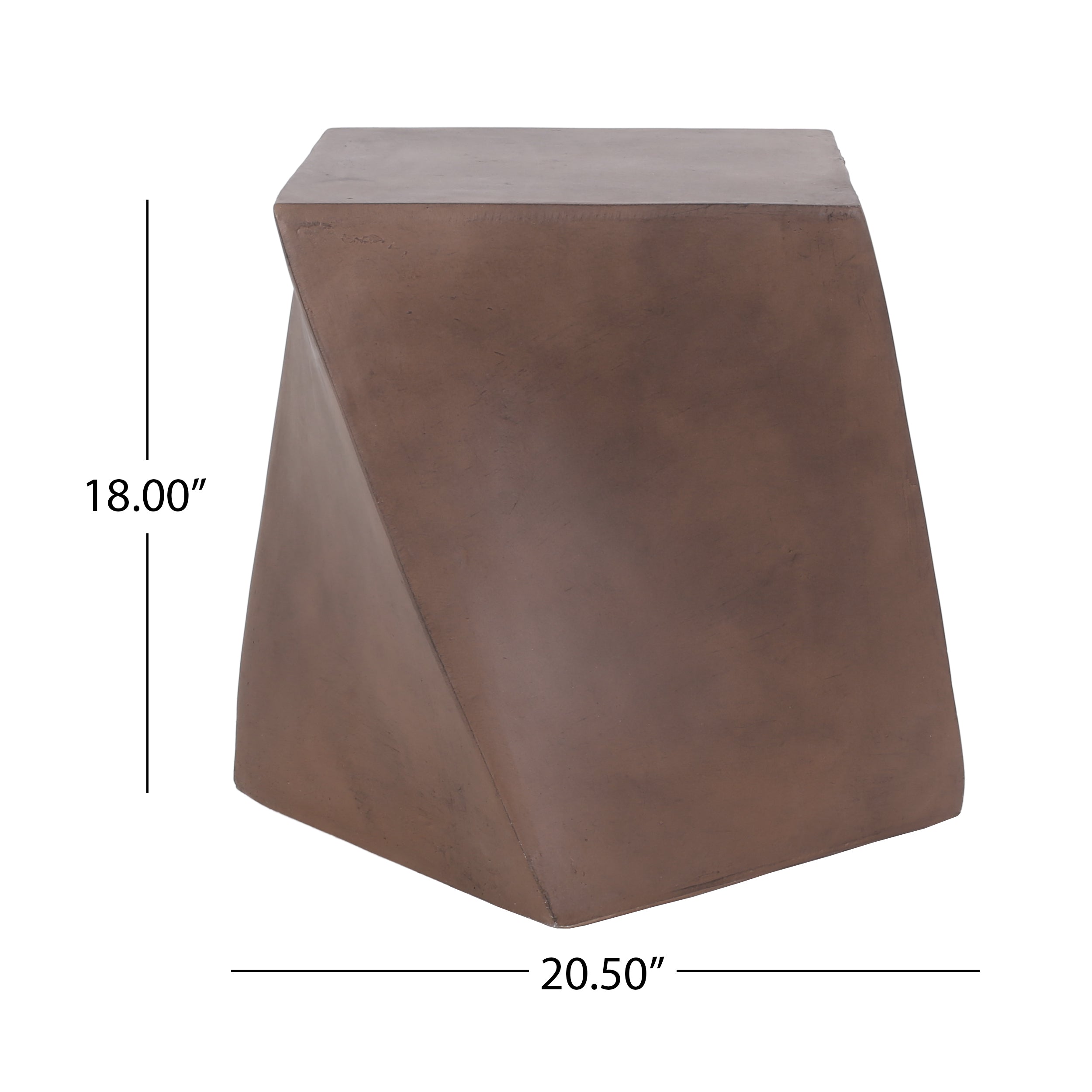 Modern Outdoor Lightweight Concrete Side Table with Abstract Design in Brown Magnesium Oxide, 21 x 21 x 18 Inches