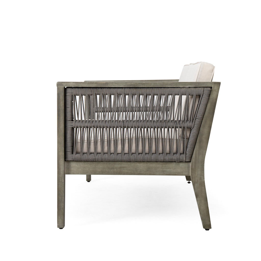 4-Pieces Acacia Wood Patio Furniture Set, Outdoor Furniture with Coffee Table, Patio Conversation Set Deep Seating with Soft Cushion, Porch Chairs for Garden, Backyard Porch Balcony, Grey & Beige